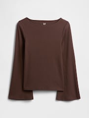Gap Brown Velour Bell Sleeve Boatneck T-Shirt - Image 5 of 5
