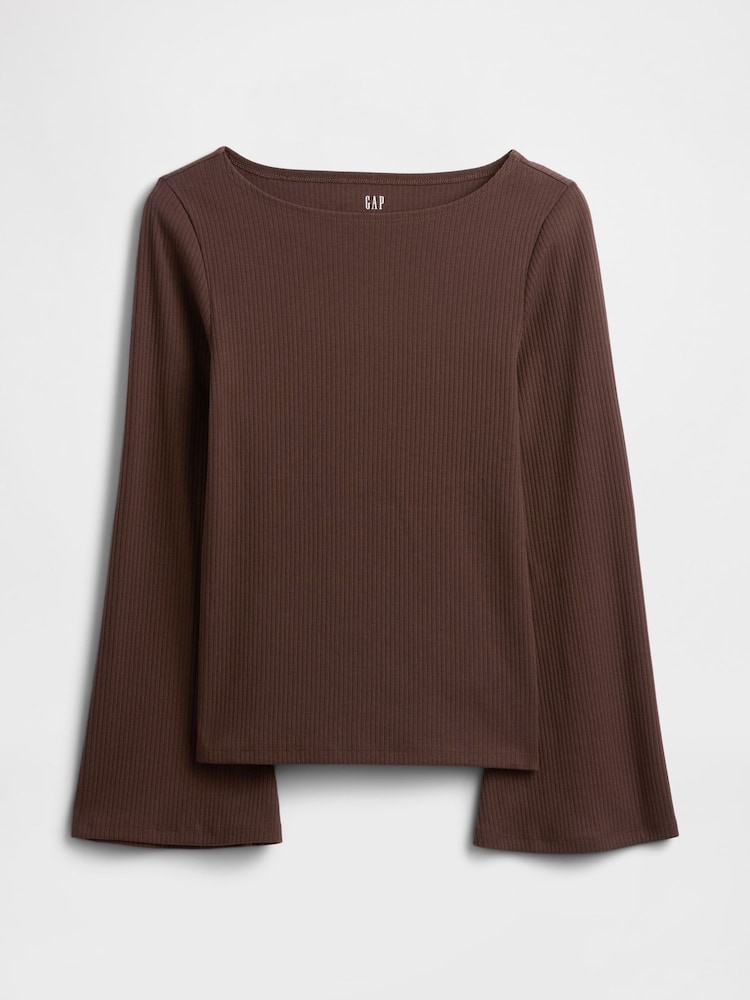 Gap Brown Velour Bell Sleeve Boatneck T-Shirt - Image 5 of 5 Gap Brown Velour Bell Sleeve Boatneck T-Shirt - Image 5 of 5