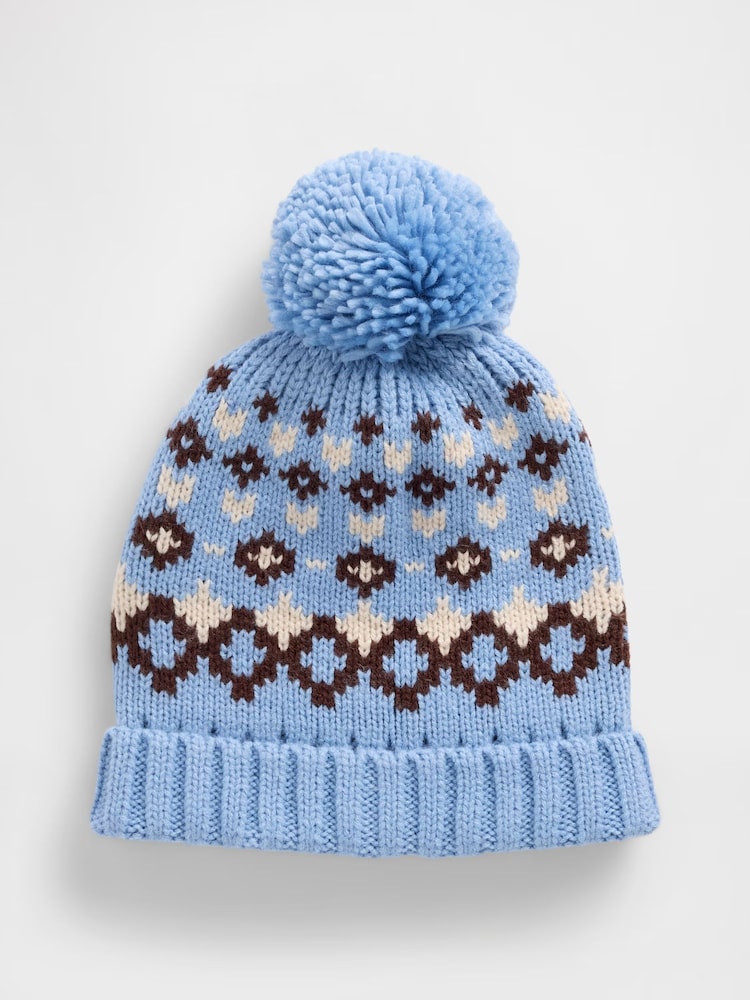 Blau - Gap Fair Isle Muster Beanie mit Pommel - Bild 1 von 1