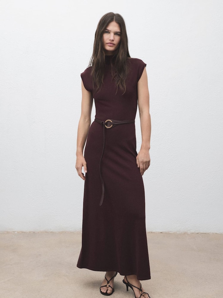 Mango Red Perkins-Neck Knitted Dress - Image 1 of 5