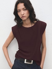 Mango Brown Ruched Blouse With Shoulder Pads - Image 1 of 6
