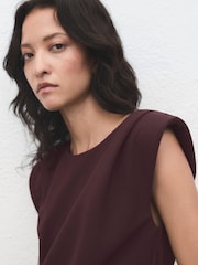 Mango Brown Ruched Blouse With Shoulder Pads - Image 4 of 6