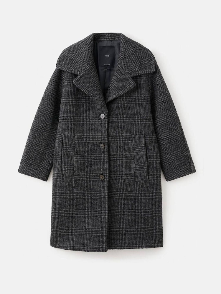 Mango Grey Checked Wool-Blend Coat - Image 4 of 4