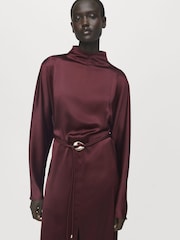 Mango Red Belted Satin Dress - Image 3 of 7