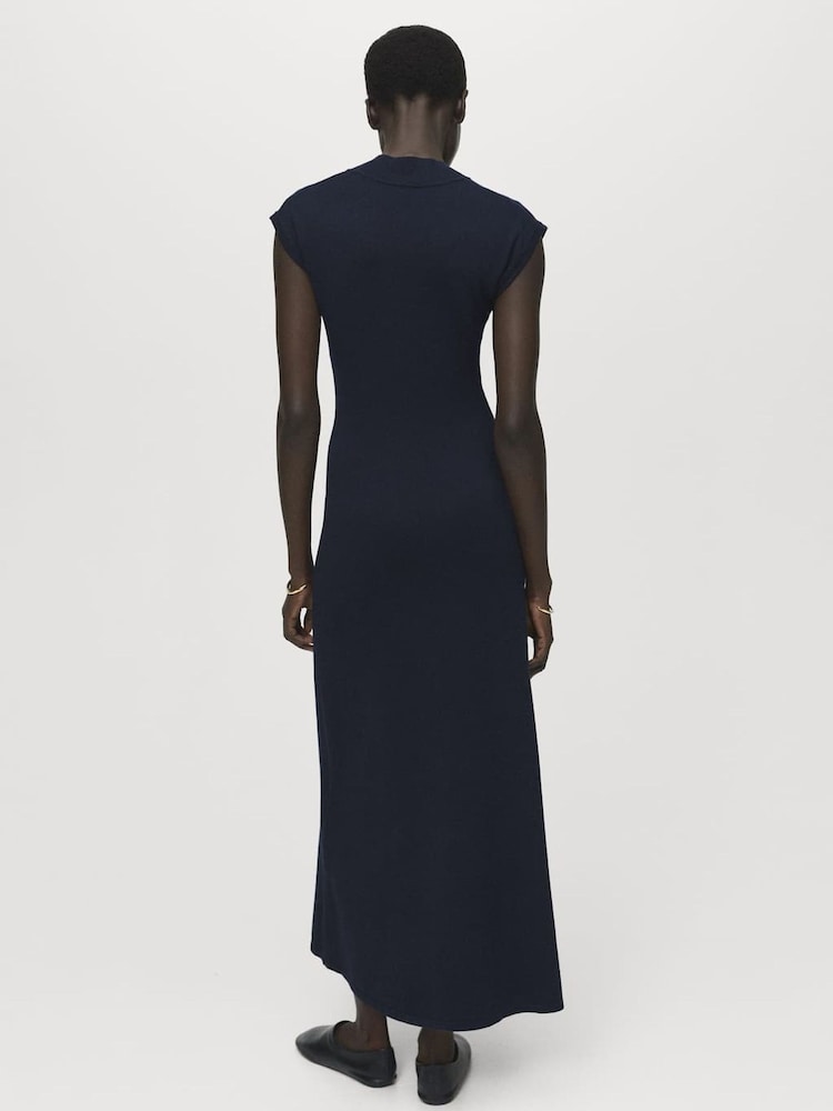 Mango Blue Perkins-Neck Knitted Dress - Image 2 of 7 Mango Blue Perkins-Neck Knitted Dress - Image 2 of 7