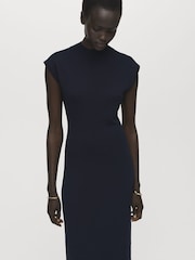Mango Blue Perkins-Neck Knitted Dress - Image 3 of 7