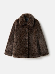 Mango Brown Leopard Print Faux Fur Jacket - Image 5 of 6