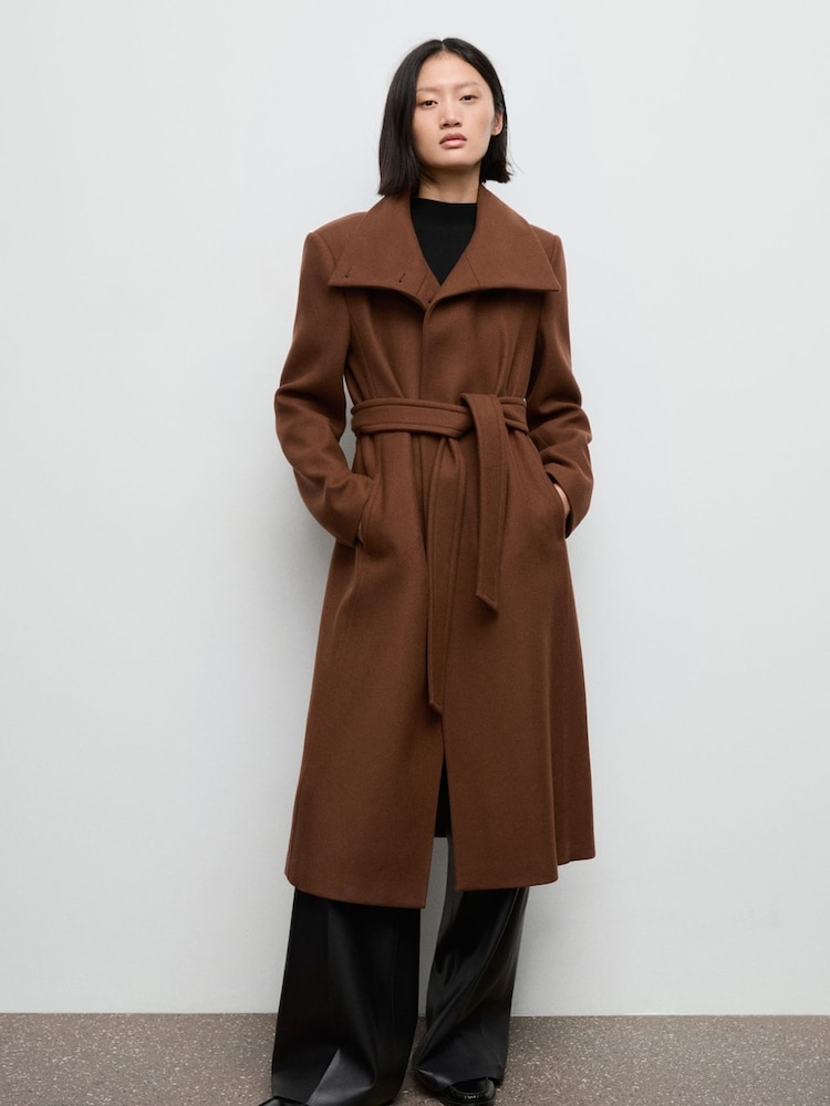 Mango Brown Manteco Wool Coat With Belt - Image 1 of 6