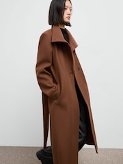 Mango Brown Manteco Wool Coat With Belt - Image 3 of 6