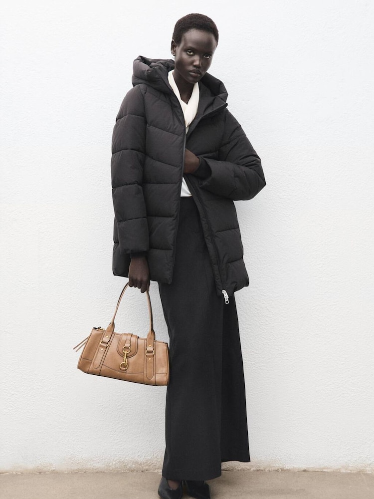 Mango Black Hood Quilted Coat - Image 1 of 6