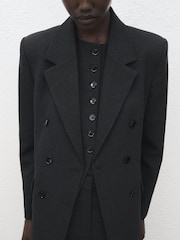 Mango Blue Double-Breasted Suit Jacket - Image 4 of 7