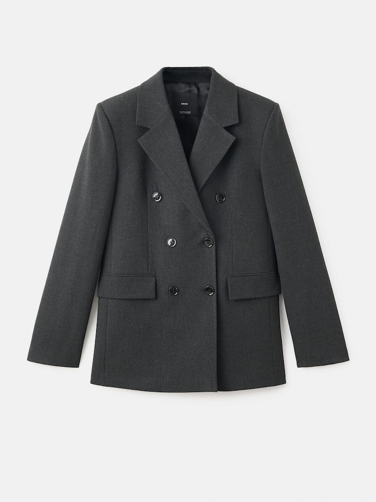 Mango Blue Double-Breasted Suit Jacket - Image 7 of 7