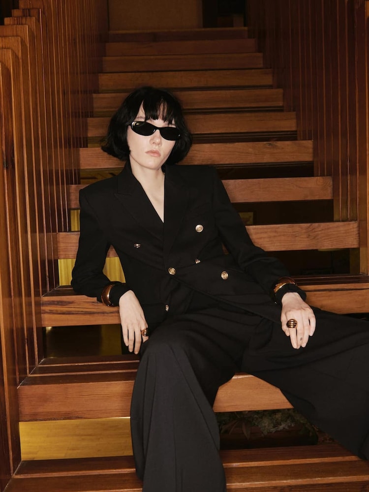 Mango Black Double-Breasted Jacket - Image 1 of 6