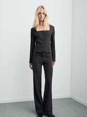 Mango Grey Tailored Cropped Suit Jacket - Image 1 of 6