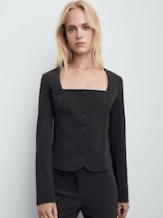 Mango Grey Tailored Cropped Suit Jacket - Image 3 of 6
