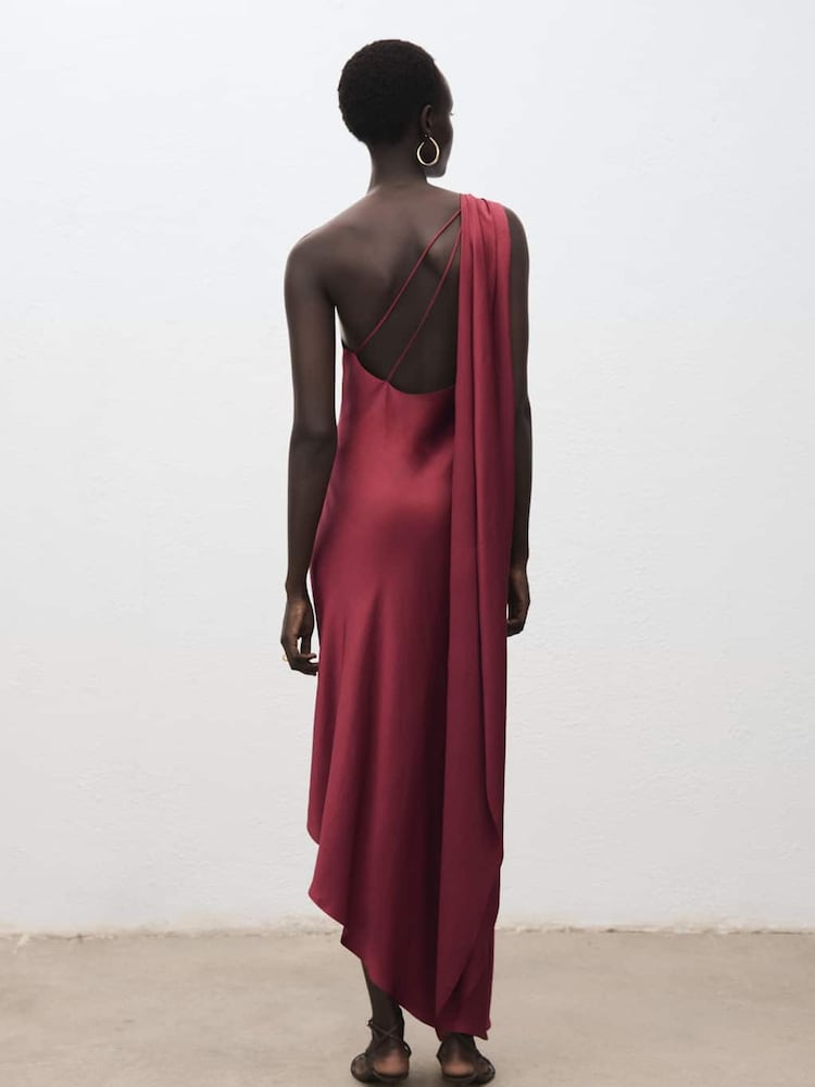 Mango Red Asymmetrical Satin Dress - Image 2 of 7 Mango Red Asymmetrical Satin Dress - Image 2 of 7