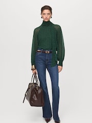 Mango Green Printed Blouse With Tie Closure - Image 3 of 6