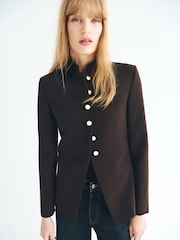 Mango Brown Jacket With Jewel-Button Strip Collar - Image 1 of 6