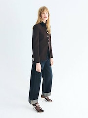 Mango Brown Jacket With Jewel-Button Strip Collar - Image 2 of 6