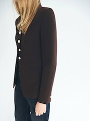 Mango Brown Jacket With Jewel-Button Strip Collar - Image 4 of 6