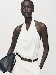 Mango White Satin Halter Neck Draped Blouse - Image 1 of 7