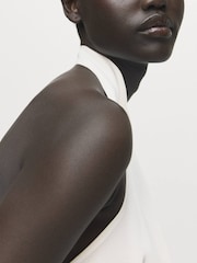 Mango White Satin Halter Neck Draped Blouse - Image 4 of 7