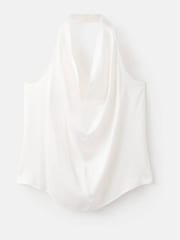 Mango White Satin Halter Neck Draped Blouse - Image 6 of 7