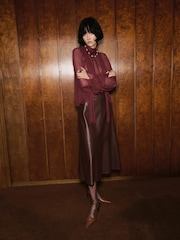Mango Red Semi-Transparent Blouse With Foulard - Image 1 of 5