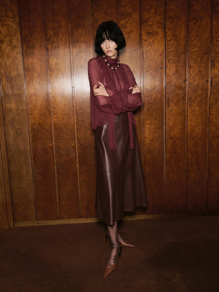 Mango Red Semi-Transparent Blouse With Foulard - Image 1 of 5