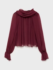 Mango Red Semi-Transparent Blouse With Foulard - Image 4 of 5