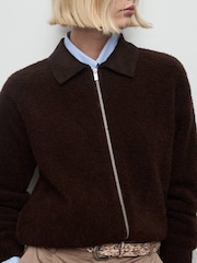 Mango Brown Boucle Bomber Jacket - Image 4 of 7