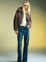Mango Natural Faux Fur Crop Jacket - Image 1 of 7