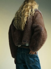 Mango Natural Faux Fur Crop Jacket - Image 3 of 7