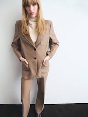Mango Brown Wool-Blend Jacket With Pockets - Image 1 of 6