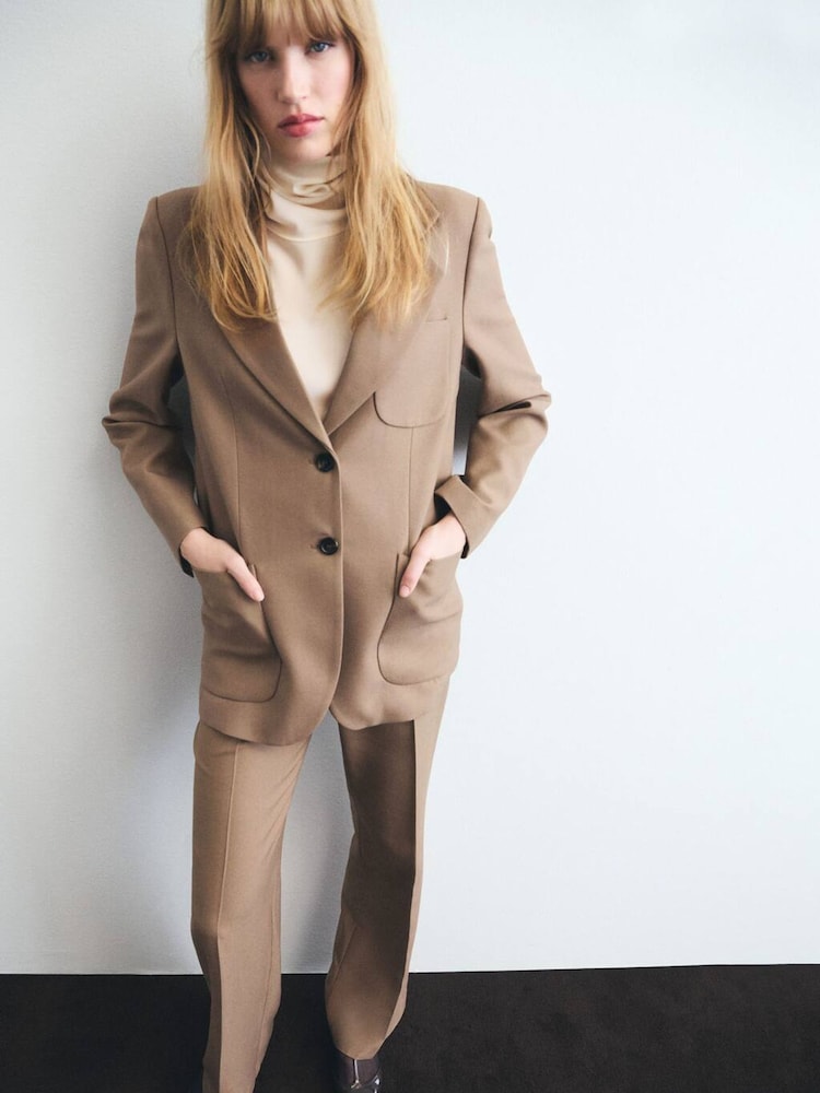 Mango Brown Wool-Blend Jacket With Pockets - Image 1 of 6 Mango Brown Wool-Blend Jacket With Pockets - Image 1 of 6