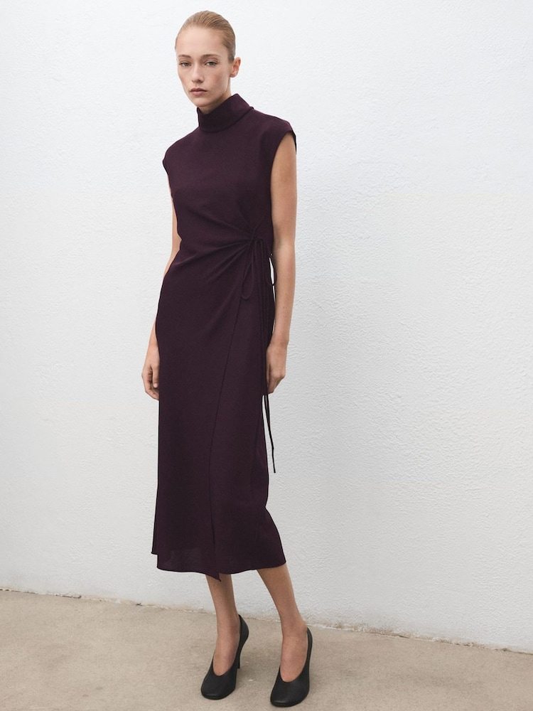 Mango Red Turtleneck Wrap Dress - Image 1 of 7 Mango Red Turtleneck Wrap Dress - Image 1 of 7