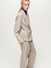 Mango Natural Pinstripe Wool Suit Jacket - Image 3 of 7