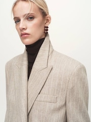 Mango Natural Pinstripe Wool Suit Jacket - Image 4 of 7