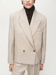 Mango Natural Pinstripe Wool Suit Jacket - Image 5 of 7