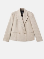 Mango Natural Pinstripe Wool Suit Jacket - Image 6 of 7