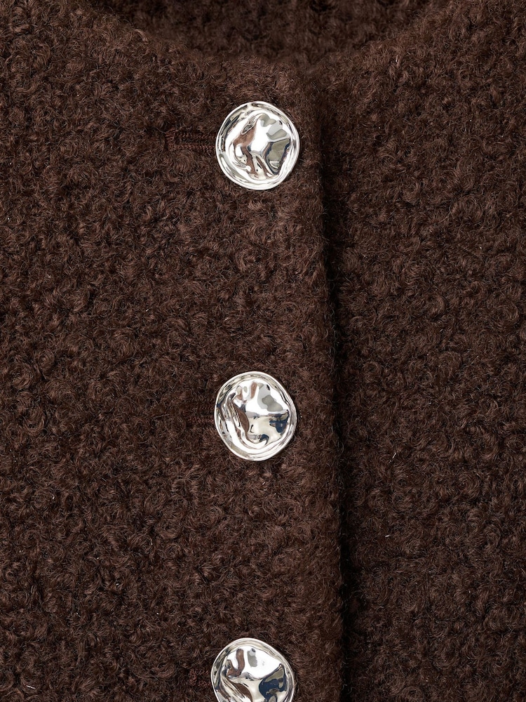 Mango Brown Bouclé Jacket With Jewel Buttons - Image 6 of 6