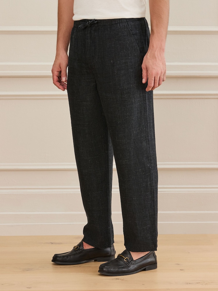 Black Checkered Relaxed Fit Signature Heritage Linen Trousers - Image 1 of 10