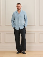 Black Checkered Relaxed Fit Signature Heritage Linen Trousers - Image 3 of 10