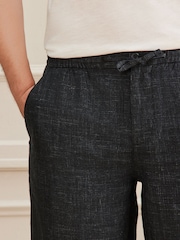 Black Checkered Relaxed Fit Signature Heritage Linen Trousers - Image 4 of 10