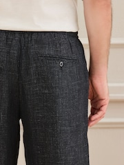 Black Checkered Relaxed Fit Signature Heritage Linen Trousers - Image 5 of 10