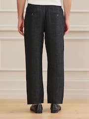 Black Checkered Relaxed Fit Signature Heritage Linen Trousers - Image 6 of 10