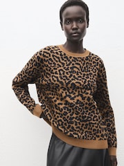 Mango White Leopard Print Fine Knit Long Sleeve Jumper - Image 1 of 7