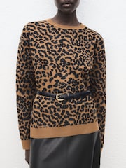 Mango White Leopard Print Fine Knit Long Sleeve Jumper - Image 4 of 7