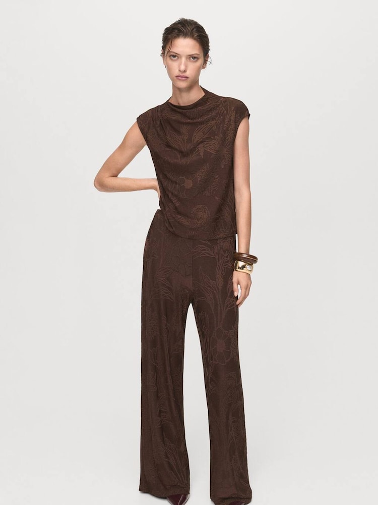 Mango Brown Jacquard Floral-Print Top - Image 1 of 6