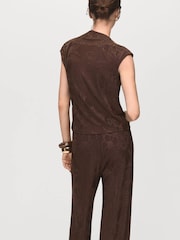 Mango Brown Jacquard Floral-Print Top - Image 2 of 6